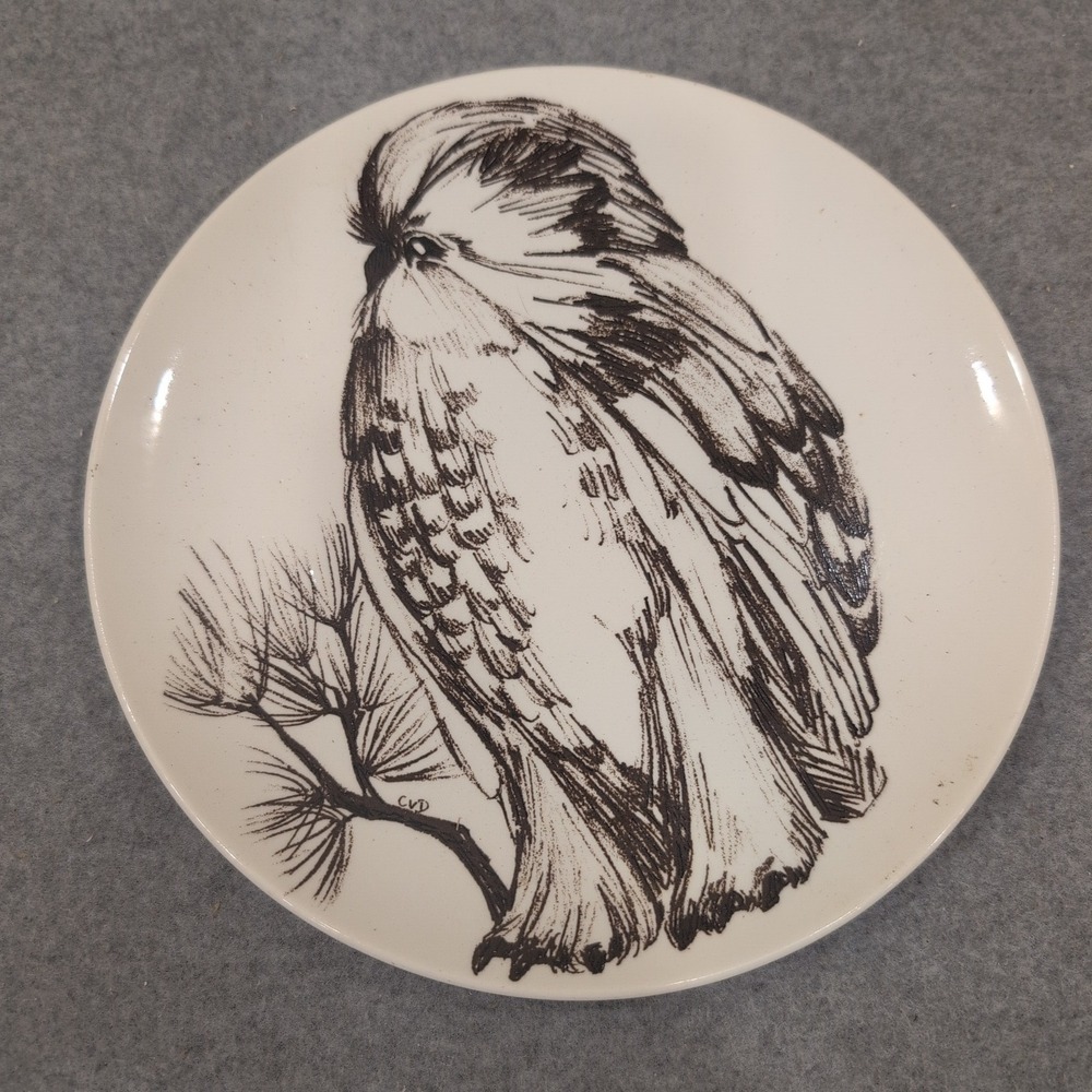 Vintage Owl Sketch Ceramic Decorative Plate Cream Black Bird Illustration NA308